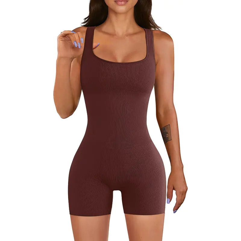 Seamless Ribbed Yoga Jumpsuit for Fitness