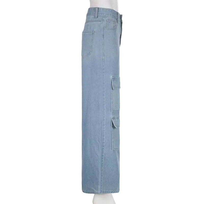 Chic Sky Blue Denim Cargo Pants