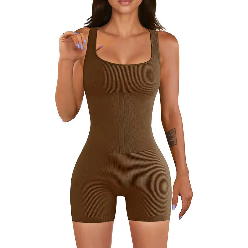 Seamless Ribbed Yoga Jumpsuit for Fitness