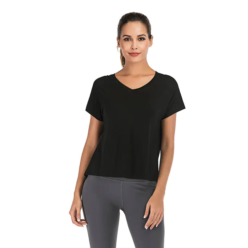 Open Back V-Neck Athletic Tee for Women