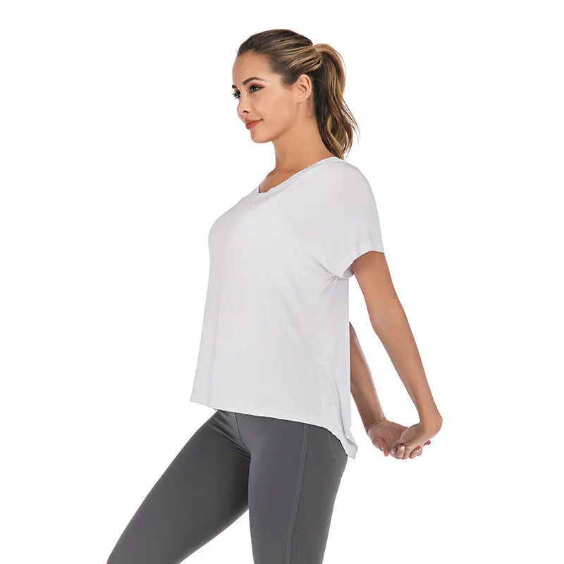 Open Back V-Neck Athletic Tee for Women