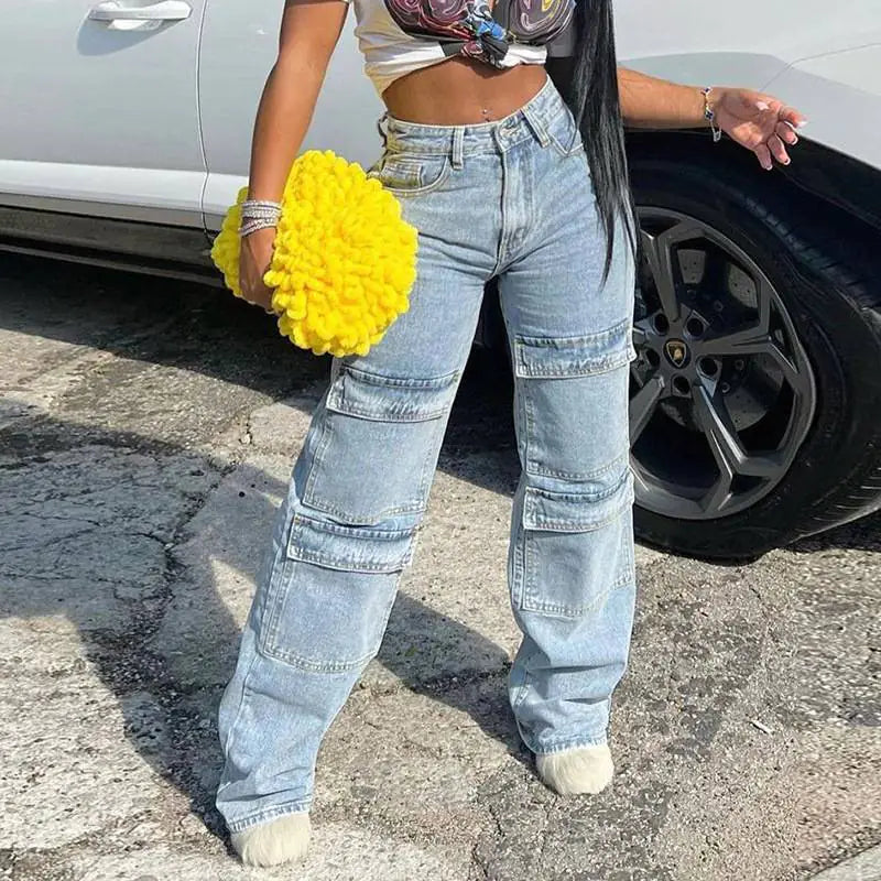 Chic Sky Blue Denim Cargo Pants