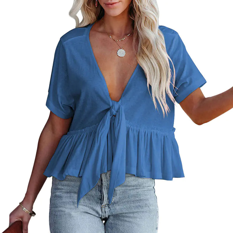 Chic V-Neck Ruffle Sleeve Crop Top