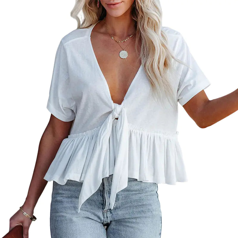 Chic V-Neck Ruffle Sleeve Crop Top