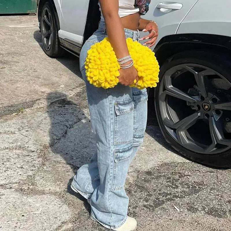 Chic Sky Blue Denim Cargo Pants