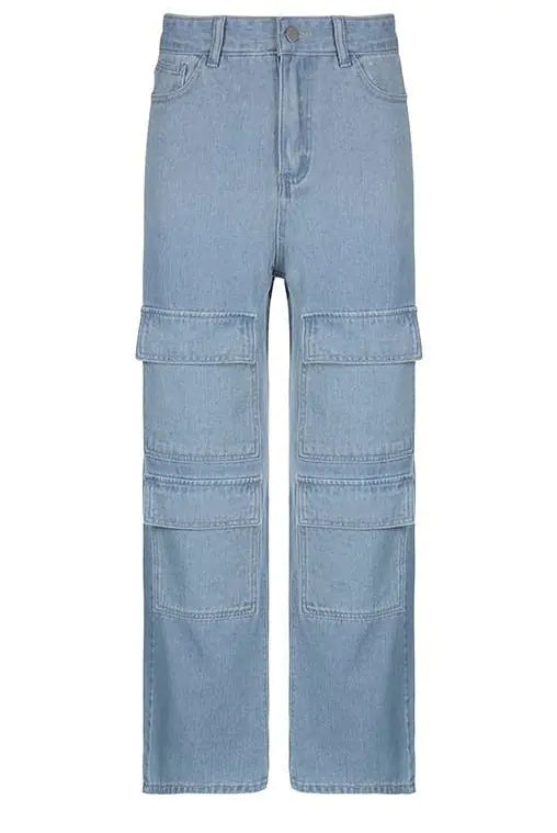 Chic Sky Blue Denim Cargo Pants