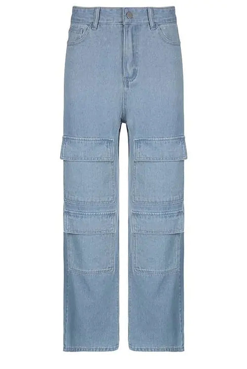 Chic Sky Blue Denim Cargo Pants