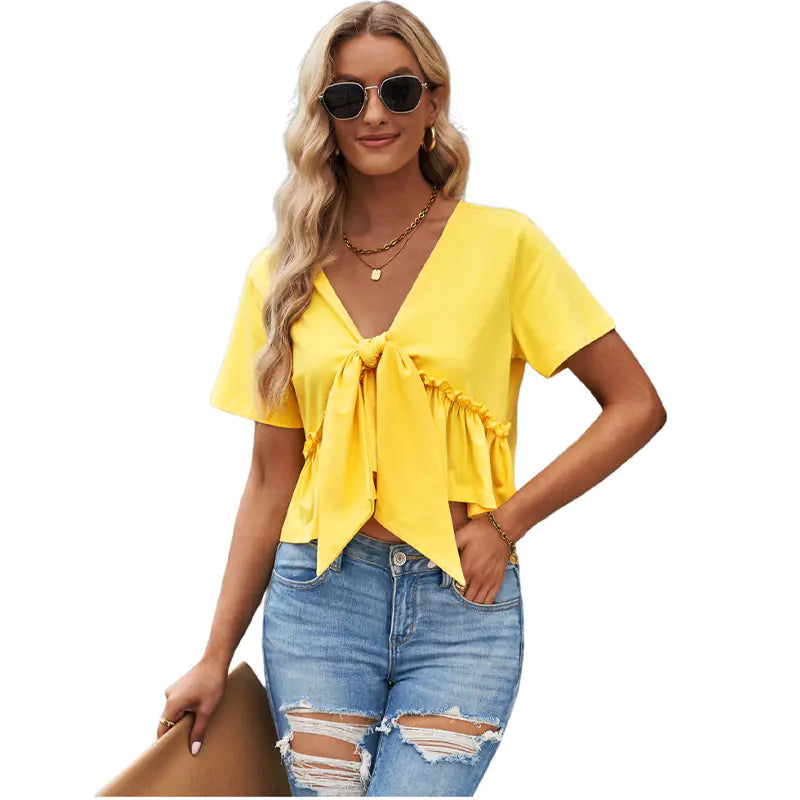 Chic V-Neck Ruffle Sleeve Crop Top