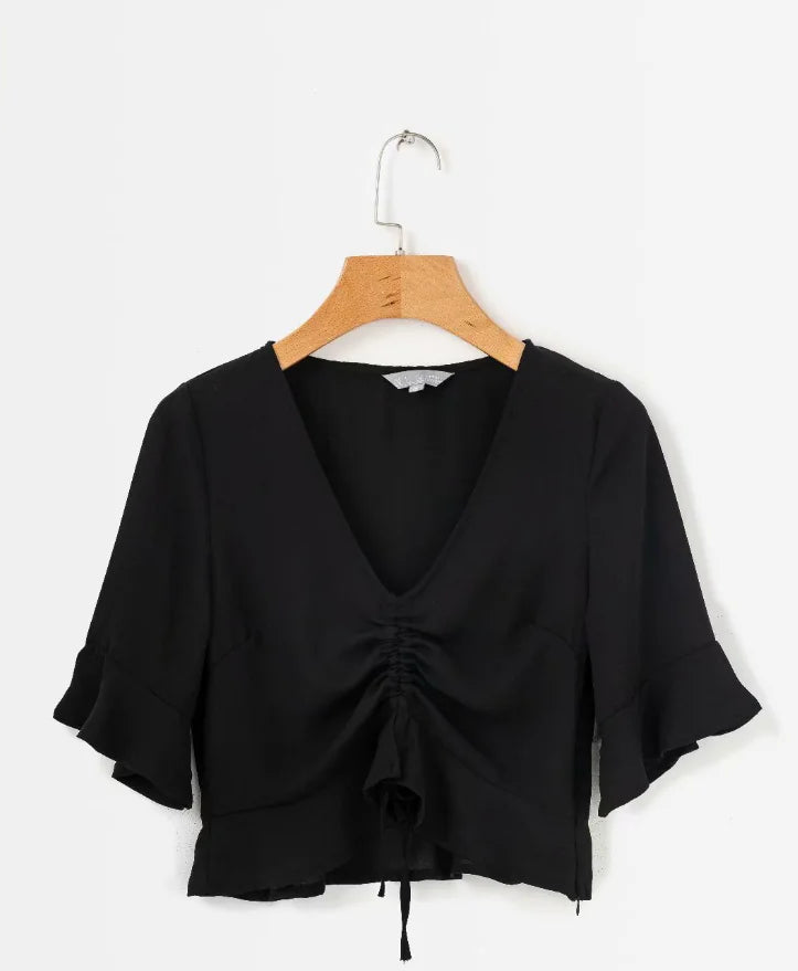 Chic V-Neck Ruffle Sleeve Crop Top