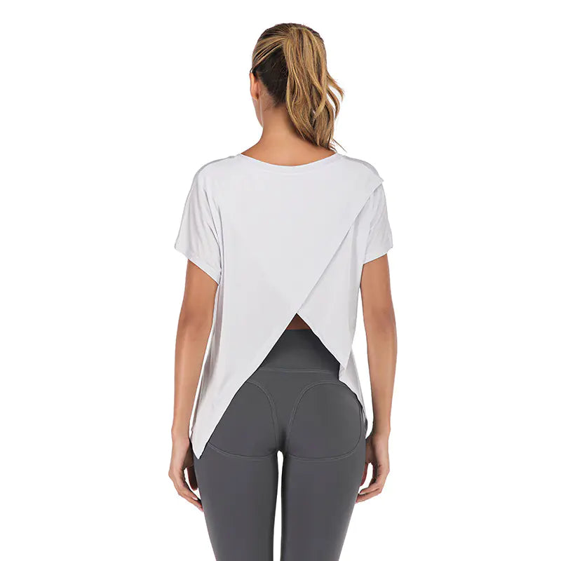 Open Back V-Neck Athletic Tee for Women