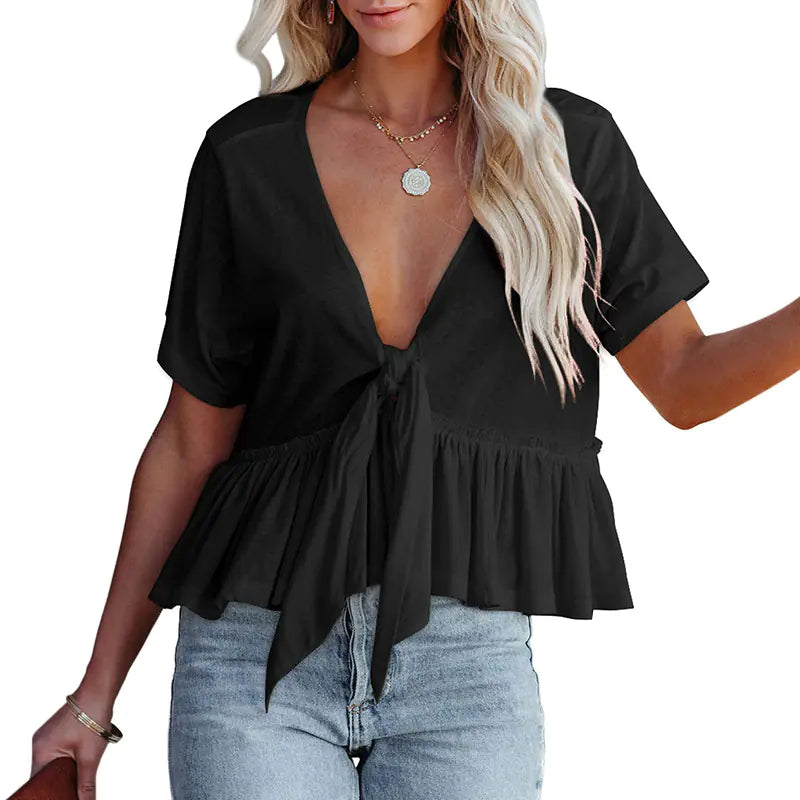Chic V-Neck Ruffle Sleeve Crop Top