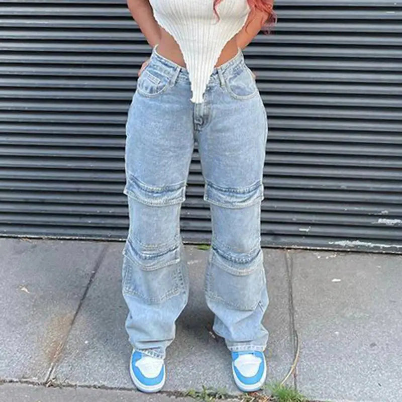 Chic Sky Blue Denim Cargo Pants