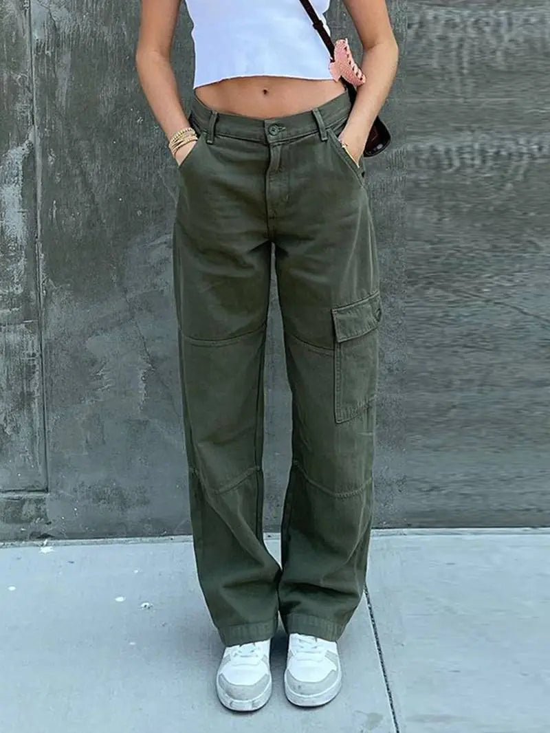 Chic Wide Leg Denim Cargos - Women