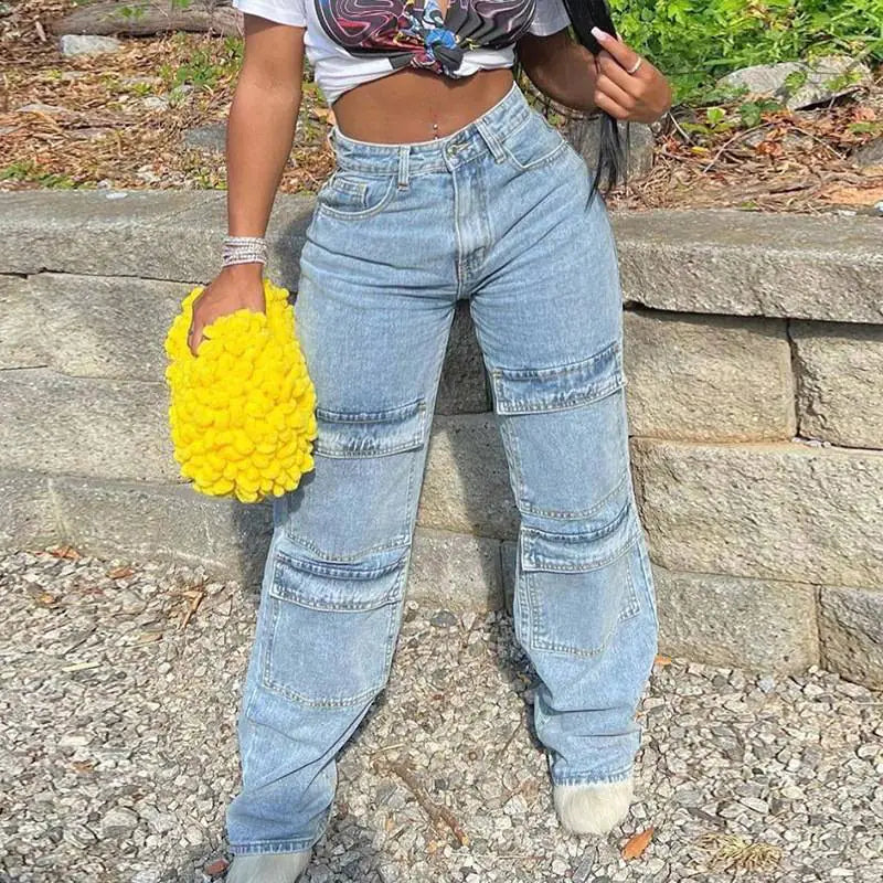 Chic Sky Blue Denim Cargo Pants