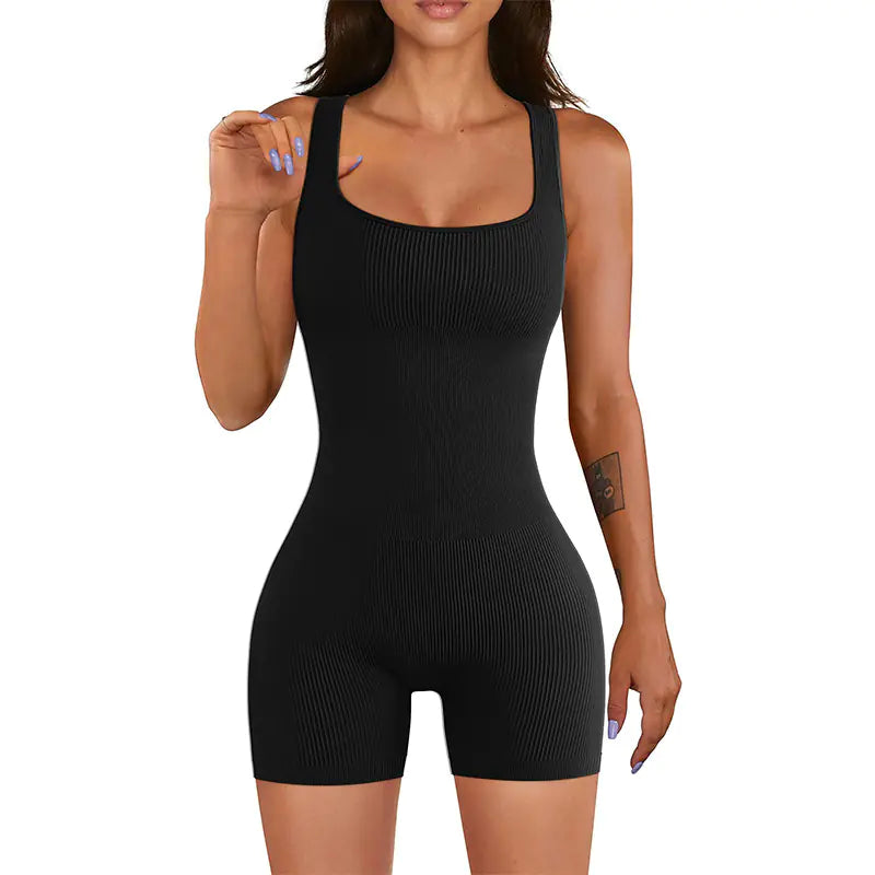 Seamless Ribbed Yoga Jumpsuit for Fitness